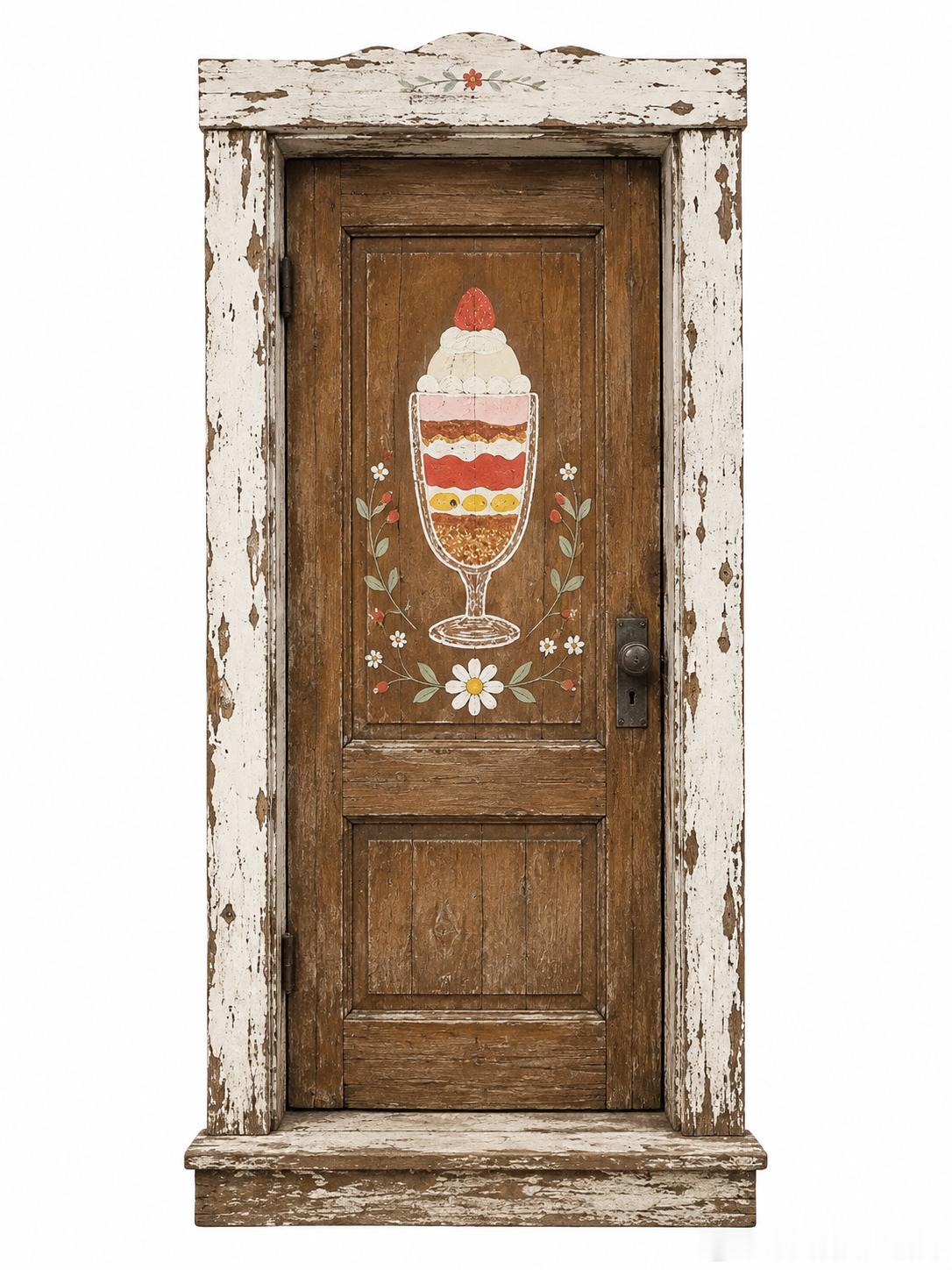 【第219扇🚪】旧木门，上面有一个很新的冰淇淋啊哈哈哈​​​