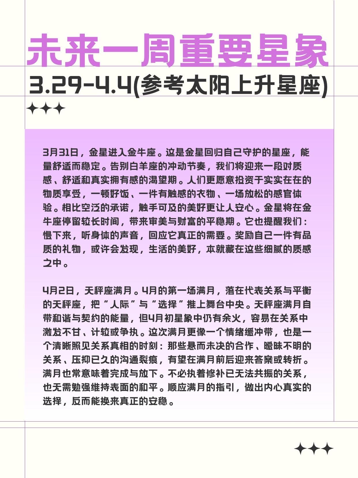 未来一周重要星象（3.29-4.4）