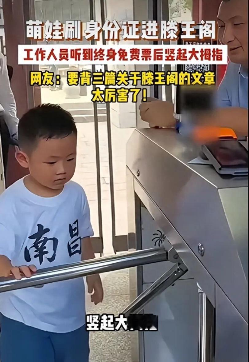一个3岁10个月的孩子，在南昌滕王阁刷了一下身份证。系统弹出来的提示，让旁边的工