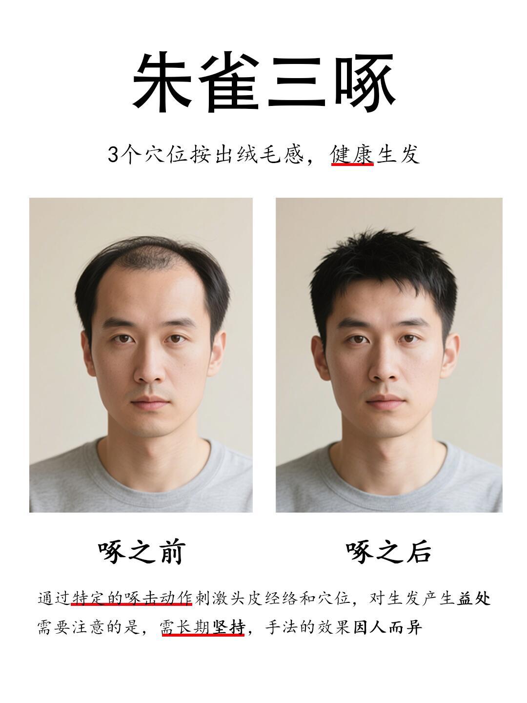 【朱雀三啄】1.啄印堂：激活气血防掉发📍位置：两眉中间（皱眉时的疙瘩处）✏️