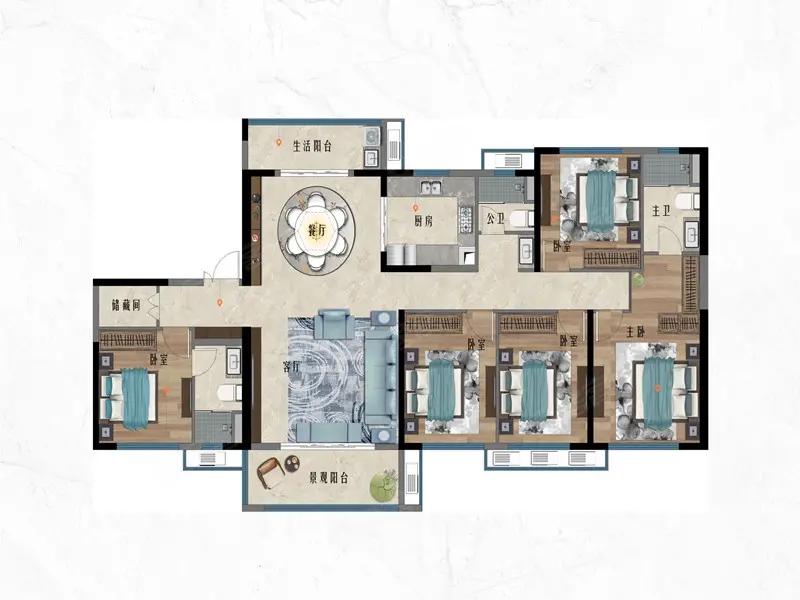 该怎么去形容这个196.88㎡的房子才最贴切呢？因为它南向的开间面属实是太过于宽