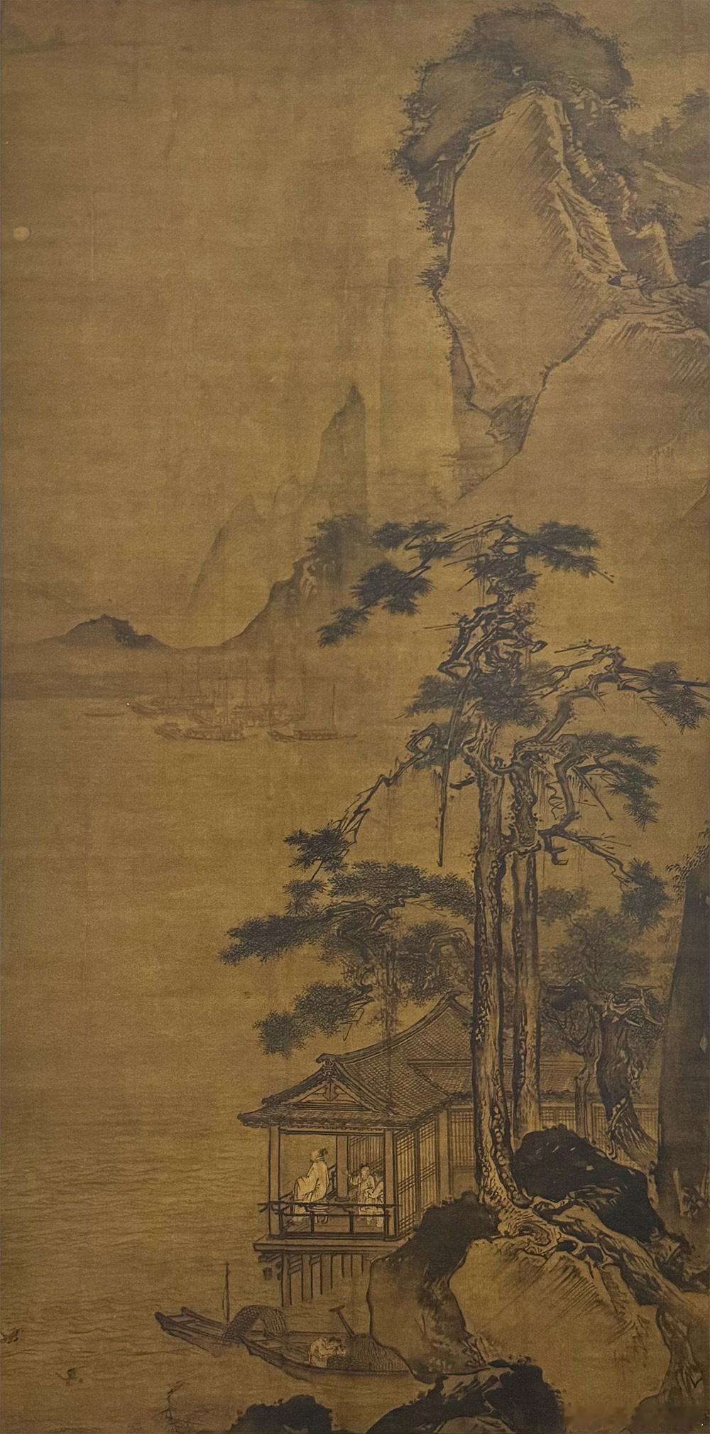 国史古风【中华名画欣赏明代——《水阁观月图》】《水阁观月图》描