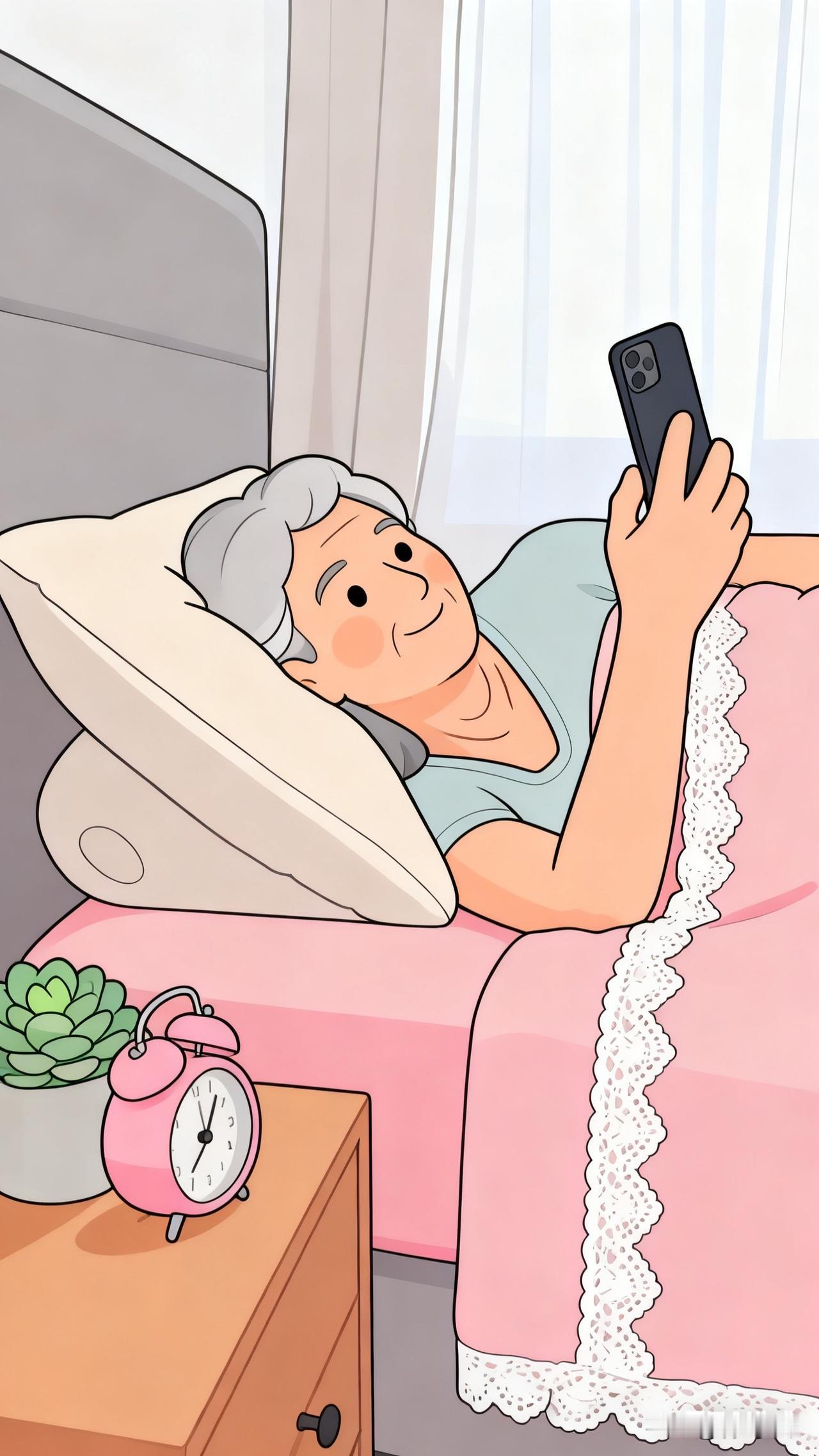 老妈今年66岁此刻晚上10点正躺在床上刷手机我过去看了一眼我说还看吗不看