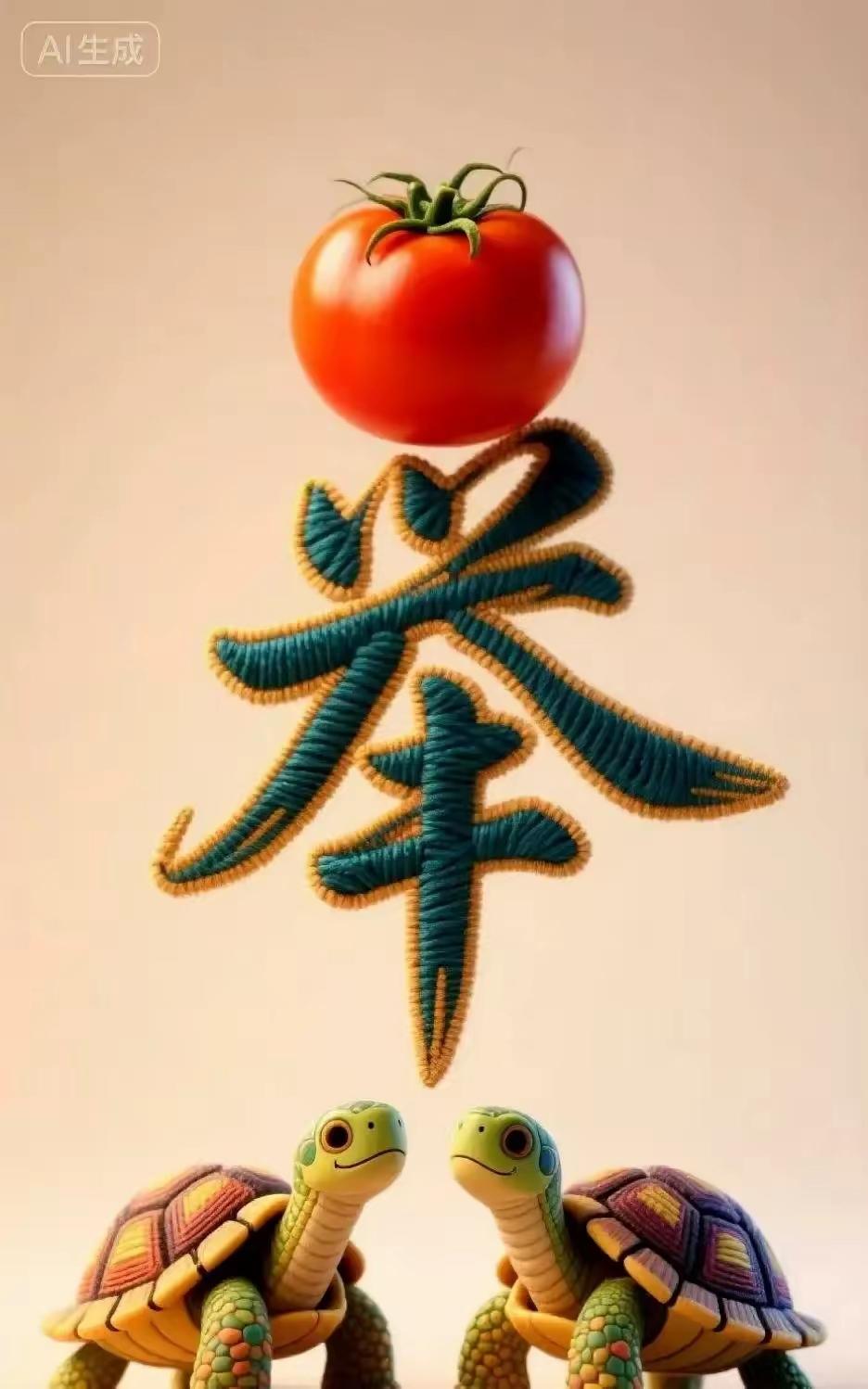 西红柿下面是个举字再下来就一对乌龟夫妻出题者真是独具一格，别出心裁把一个