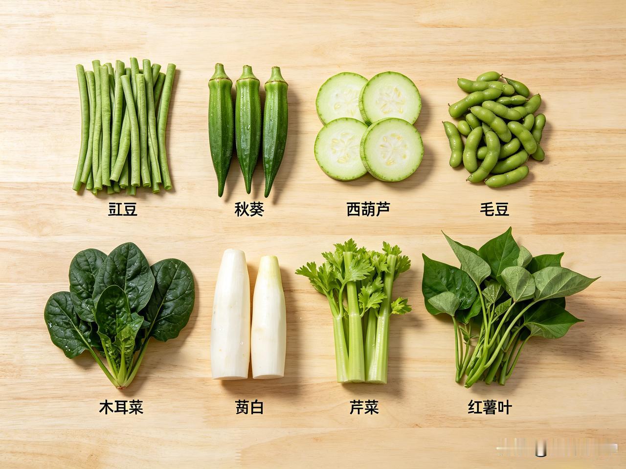 夏天，这8种蔬菜轮着吃，身体会感谢你：1、豇豆。2、秋葵。3、西葫芦。4