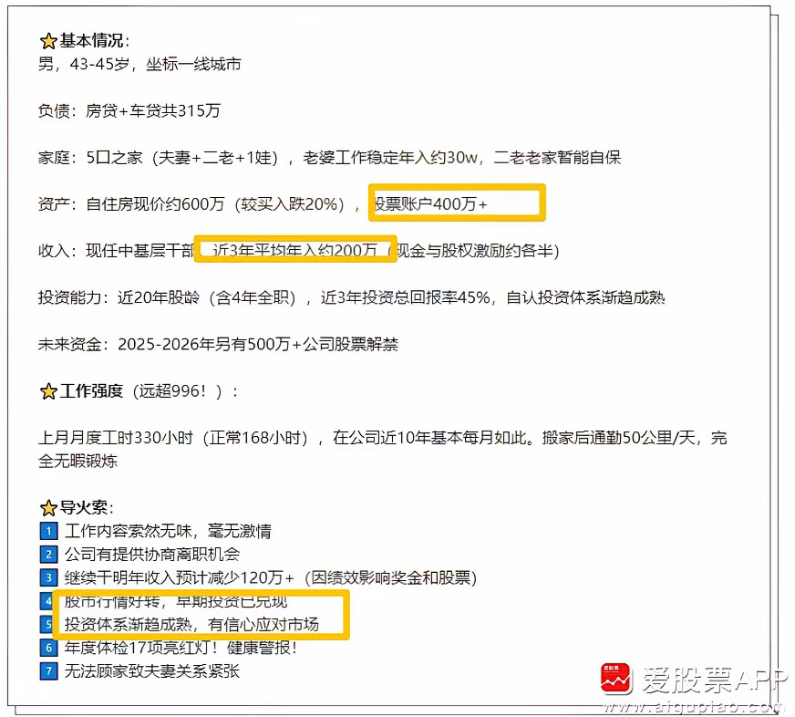 200万年薪VS全职炒股：中年人的“幸福烦恼”引热议近日，一则“中年老哥求助帖”