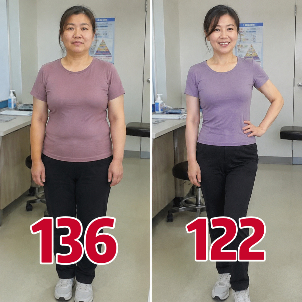 青岛粉丝，找我复诊，136→122，腰明显细了，内脏脂肪下降5个等级！只用了4周
