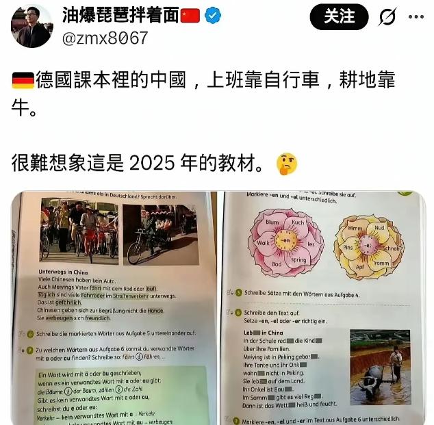 德国教材里的中国，还在用牛耕田？这严谨有点离谱了!最近一张来自2025年德国