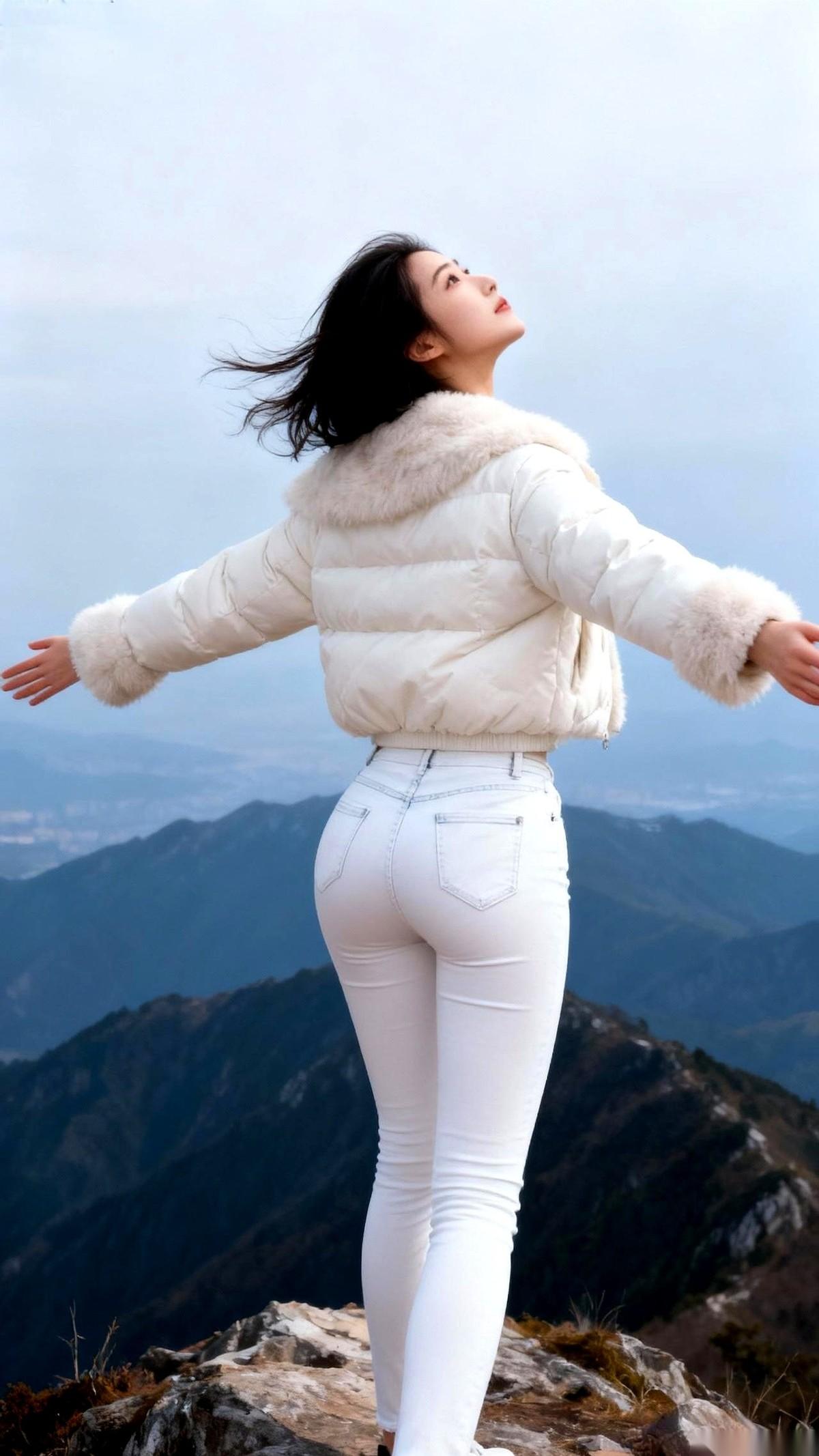 风那么大，她就那么张开了手。一身白，像要融进山顶的雪里。底下的人都在看，说，