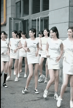 小姐姐们开始训练啦！她们个个身材高挑，面容姣好，动作整齐划一，笑容迷人，全是万