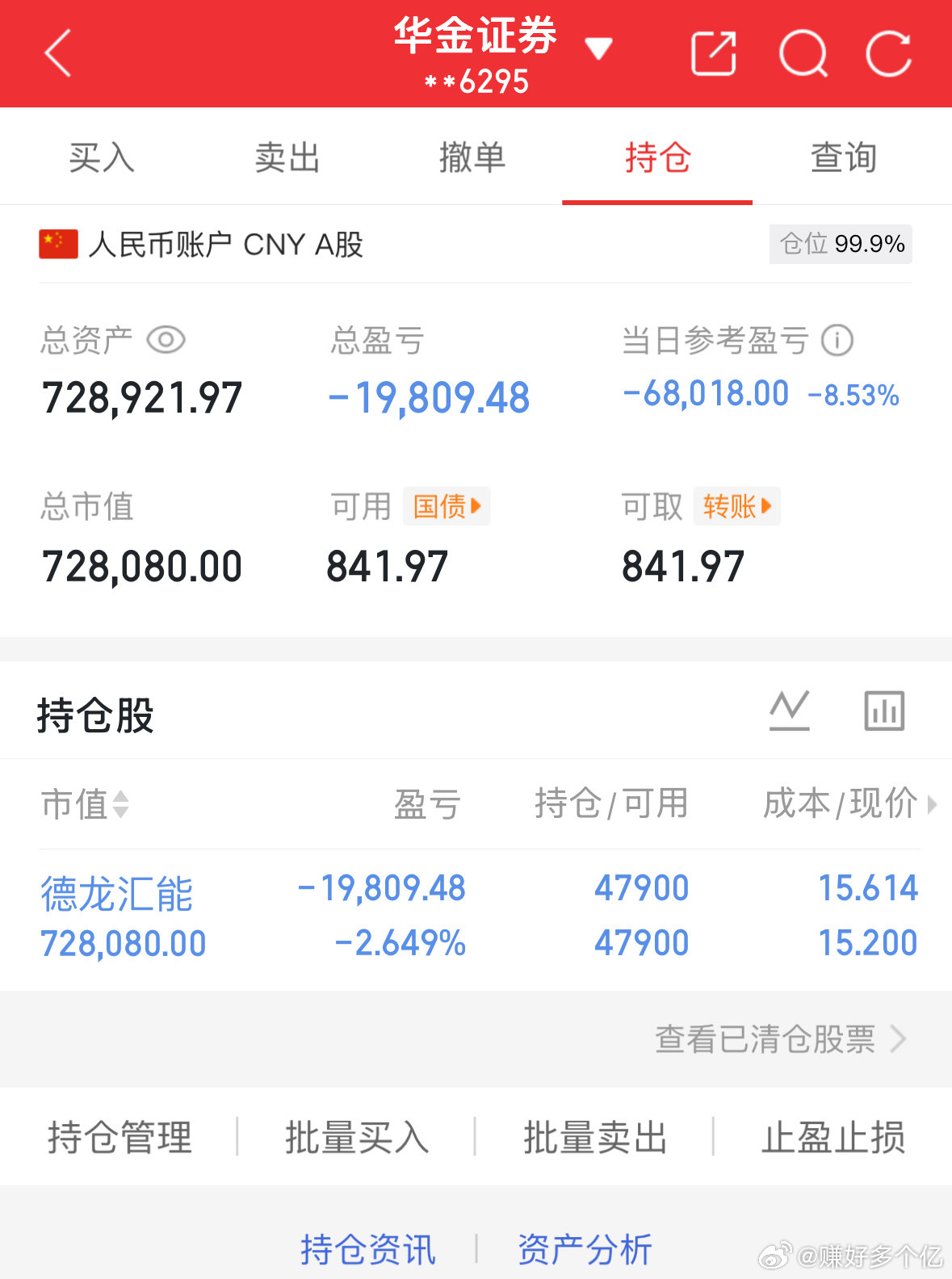 3.4记录炒股第99天（初始50万）总资产：728921当日参考盈亏：-6801