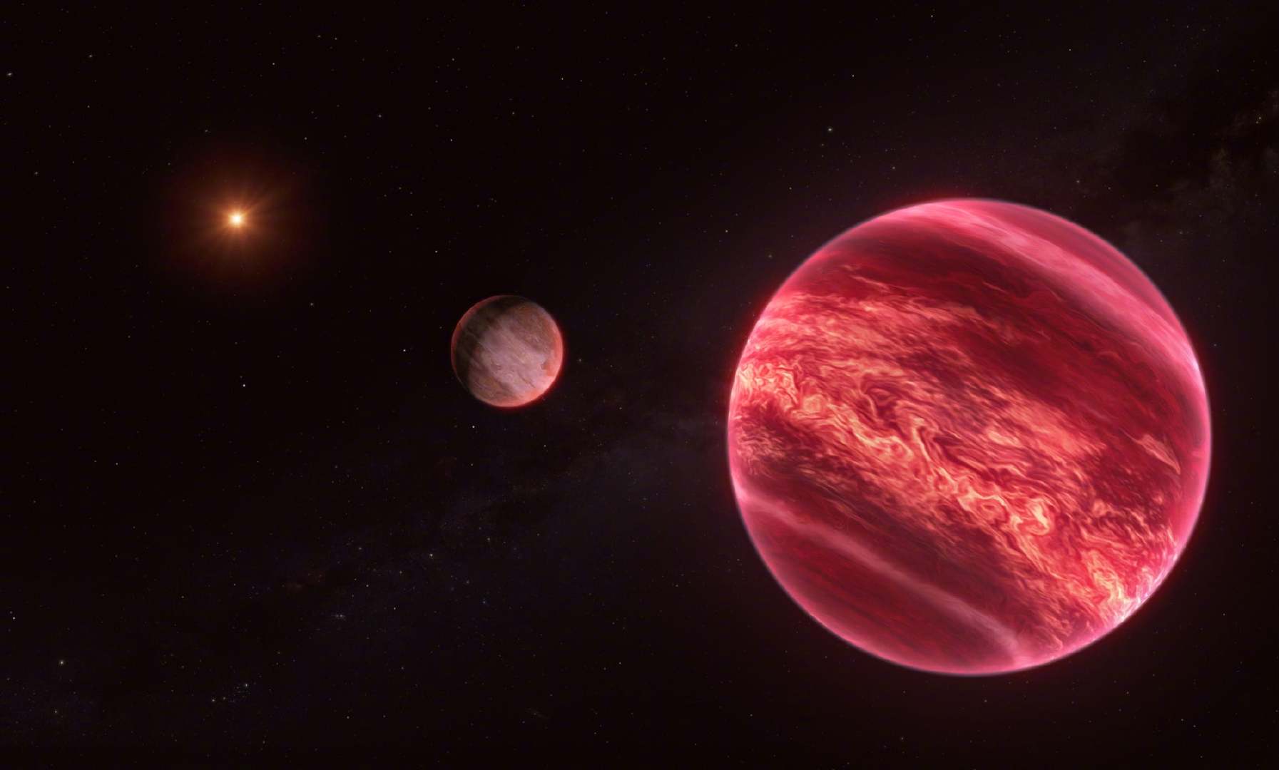 73光年外，有一颗褐矮星绕着一颗小恒星转。褐矮星的质量大约是木星的30倍，本身就