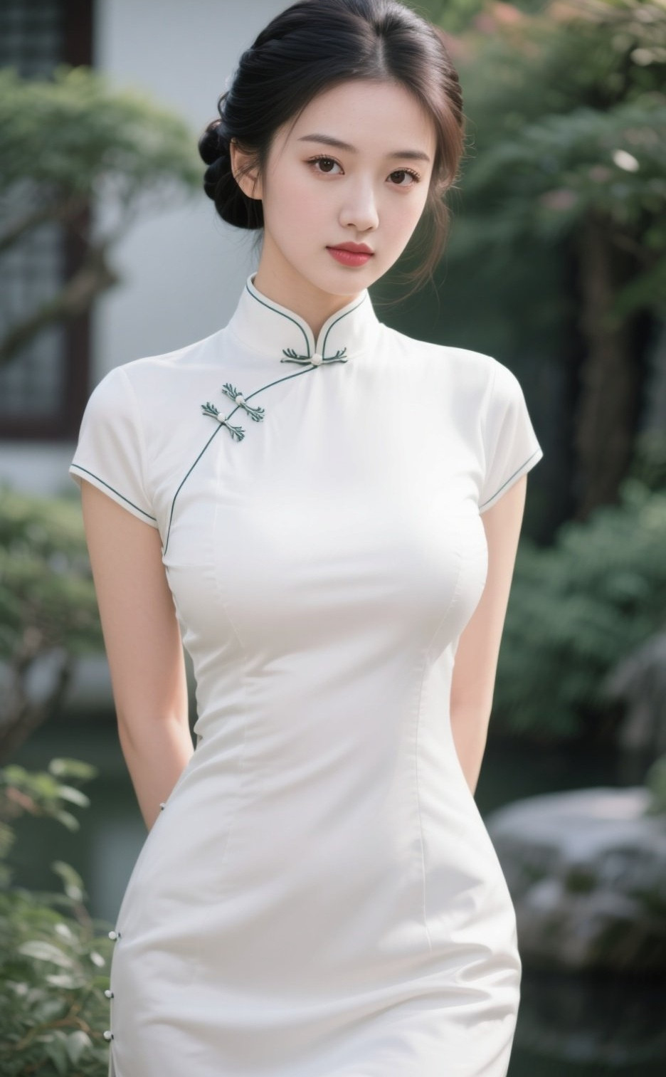 秀丽少女旗袍翩跹，清纯气质宛若仙子
