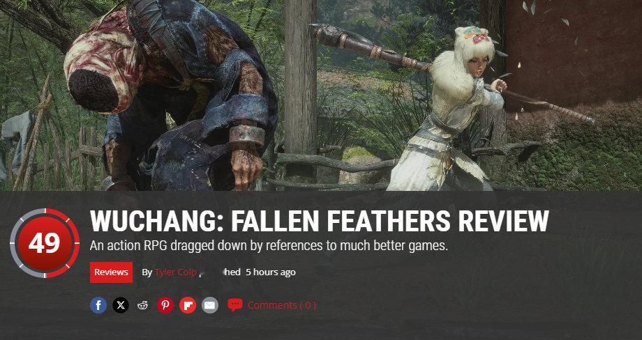 今日《明末渊虚之羽》媒体评分解禁，游戏媒体PCGamer仅打出了49分，编辑