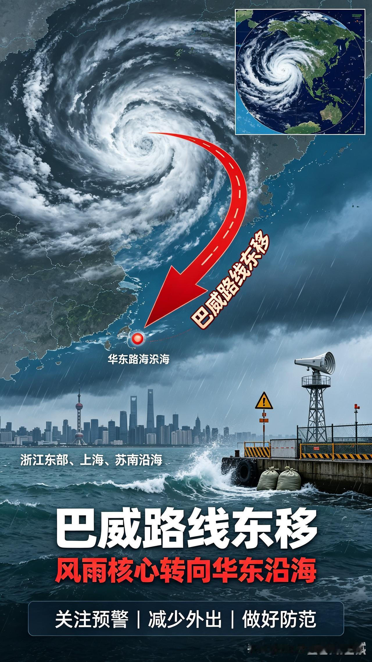 台风巴威路径大幅东移，长三角需严阵以待刚刷到最新气象预警，台风巴威路线突然