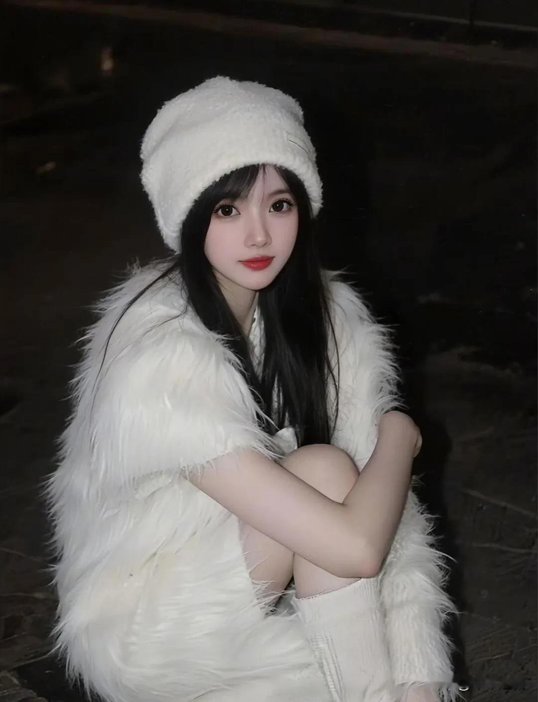 棕皮羊羔毛外套裹着暖调，长发松垂时衬得红唇更艳。身侧的包纹漫着精致感，抬手轻抵耳