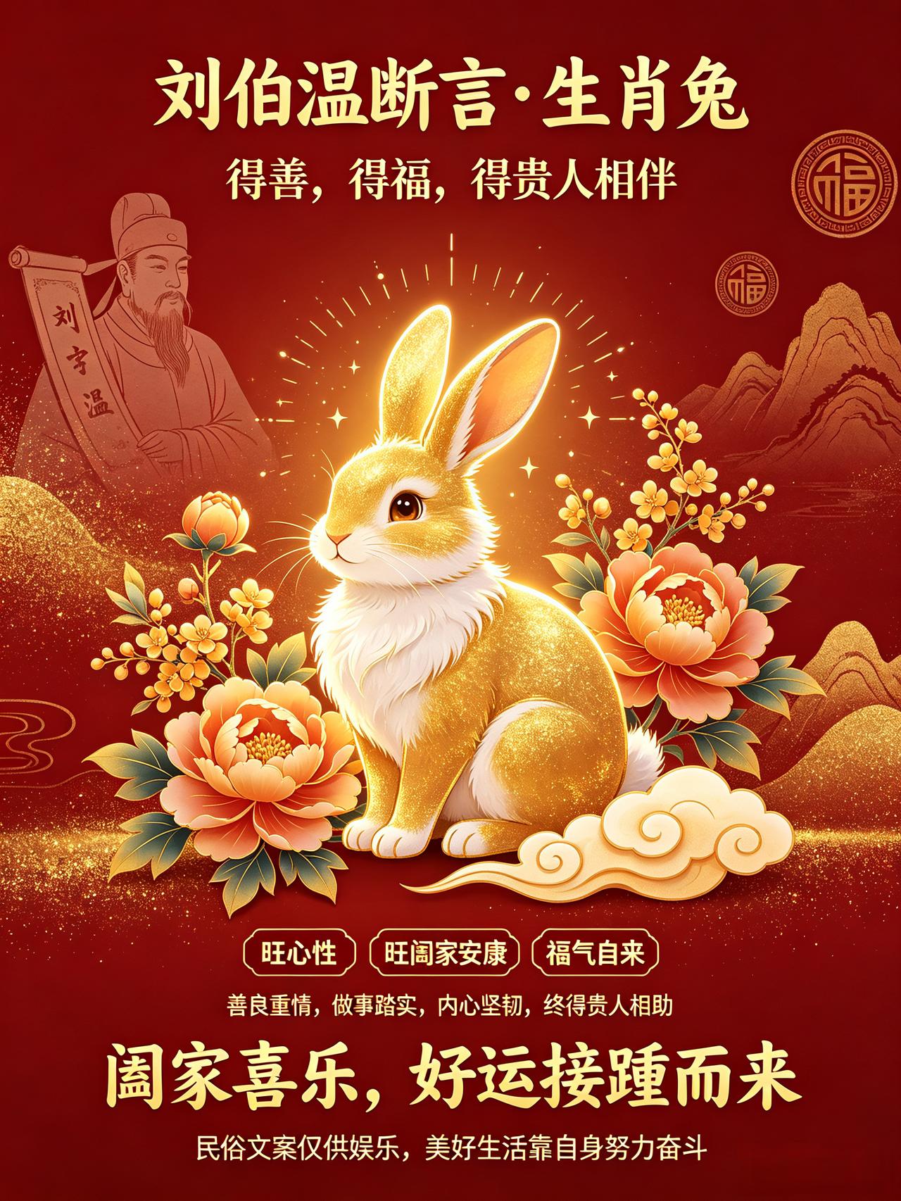刘伯温断言·生肖兔🐇属兔的人，这一生有三样难得的收获得善，得福，得贵人