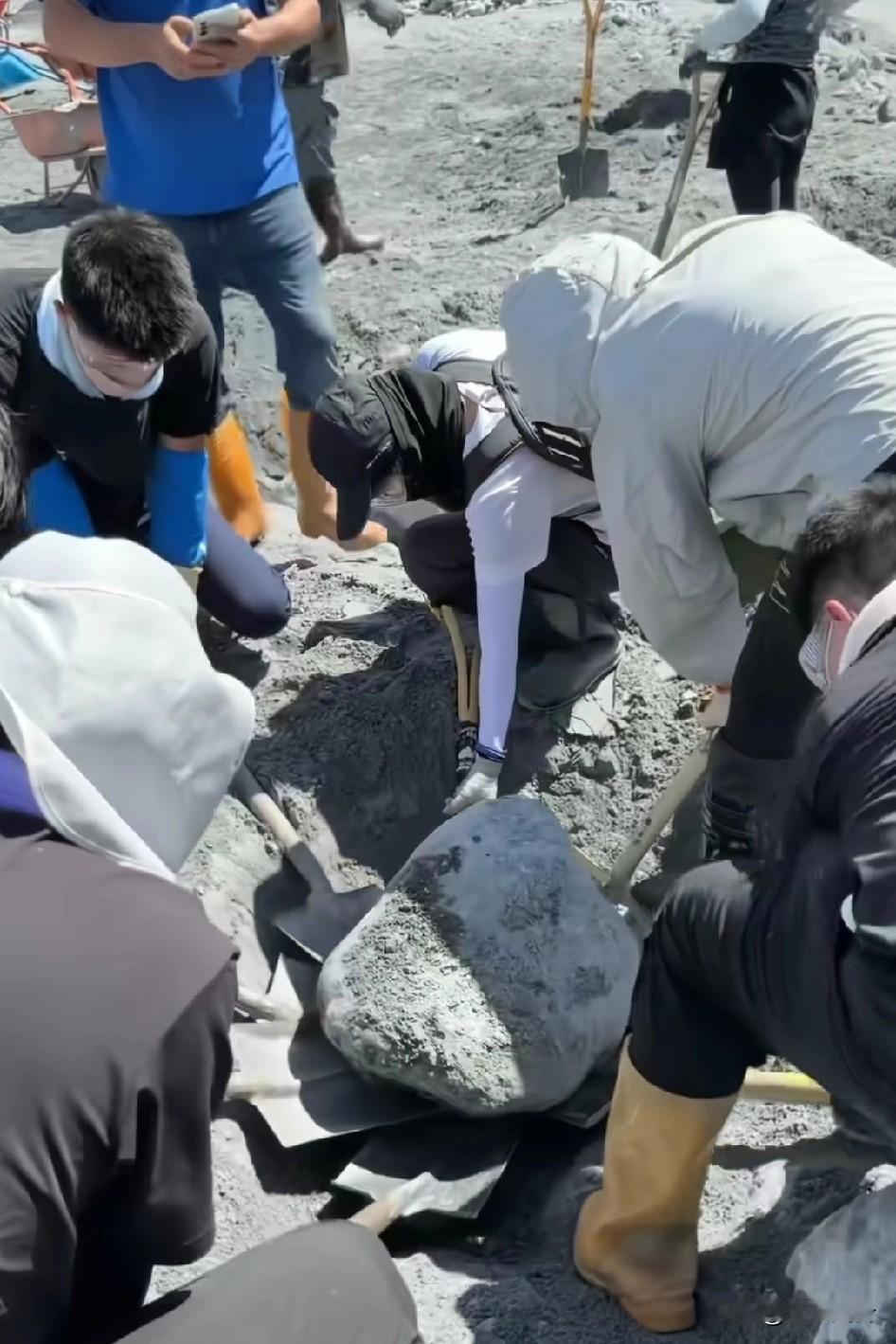 台湾花莲六个人六个铲子，结果只是把石头给竖起来，搞了半天搞个寂寞，给他们照抄都不