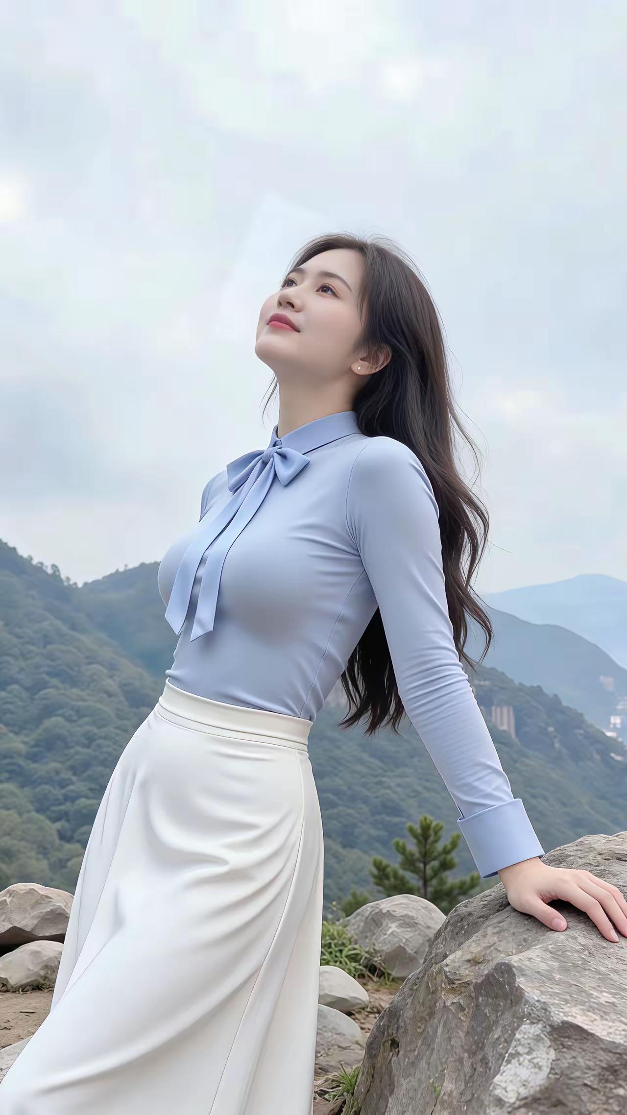 山间少女，轻盈飘逸，与自然融为一体。