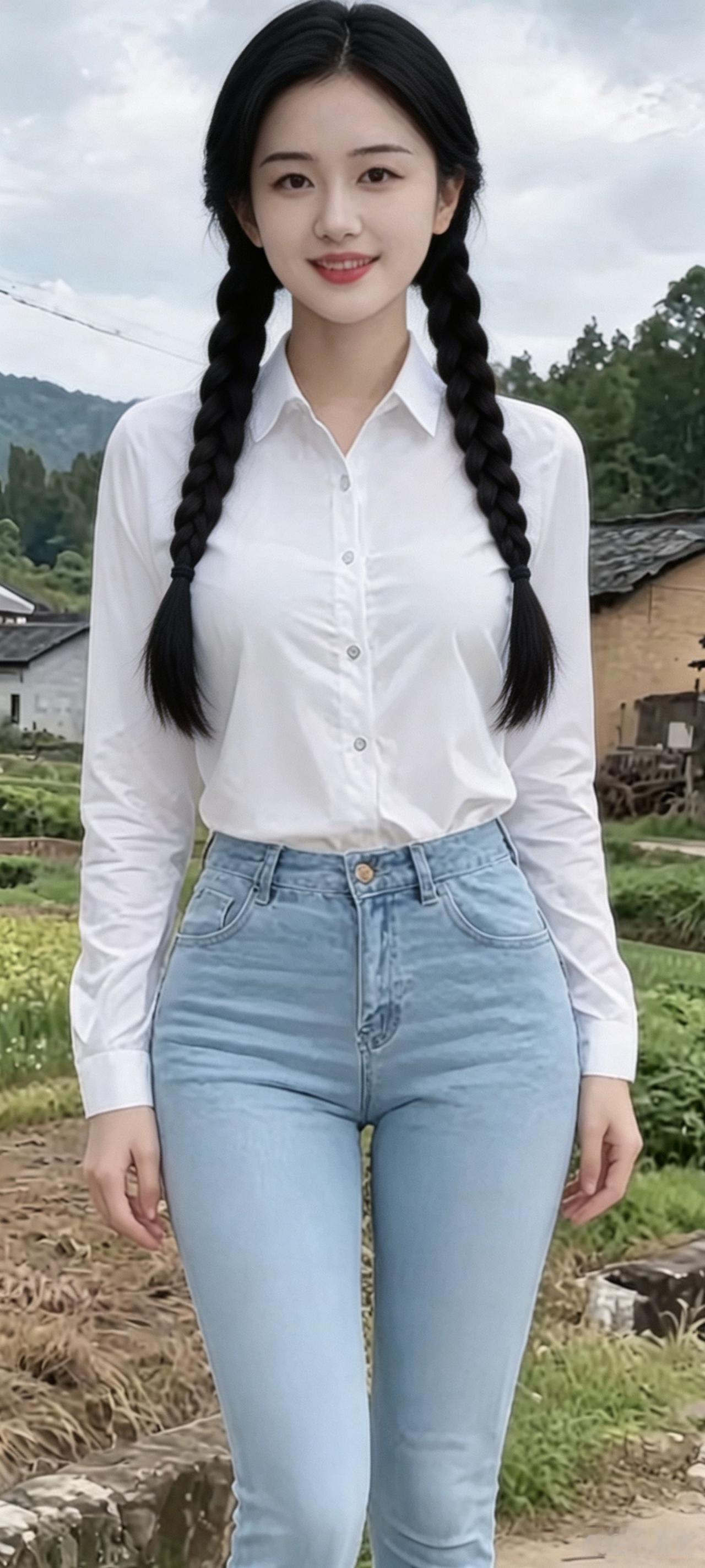 清新自然，田园风穿搭，白衬衫+牛仔裤，简约大方！
