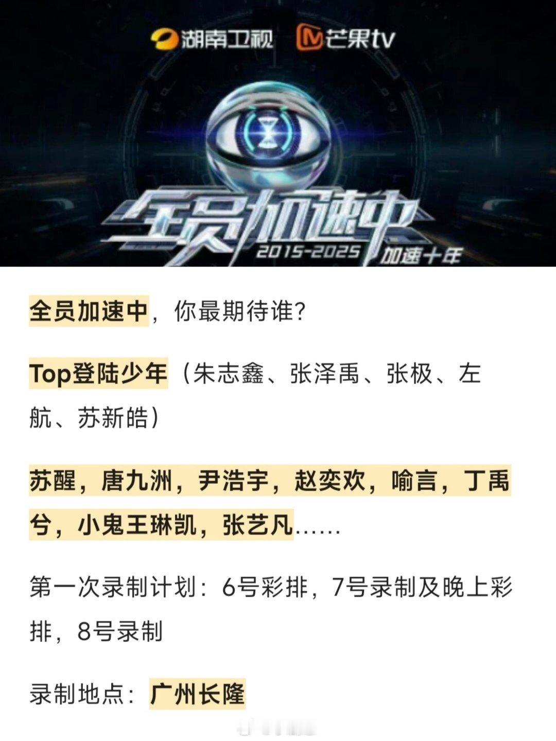 乘风2025全员加速中2025八号开始录制啦🎉🎉全员加速中2025八