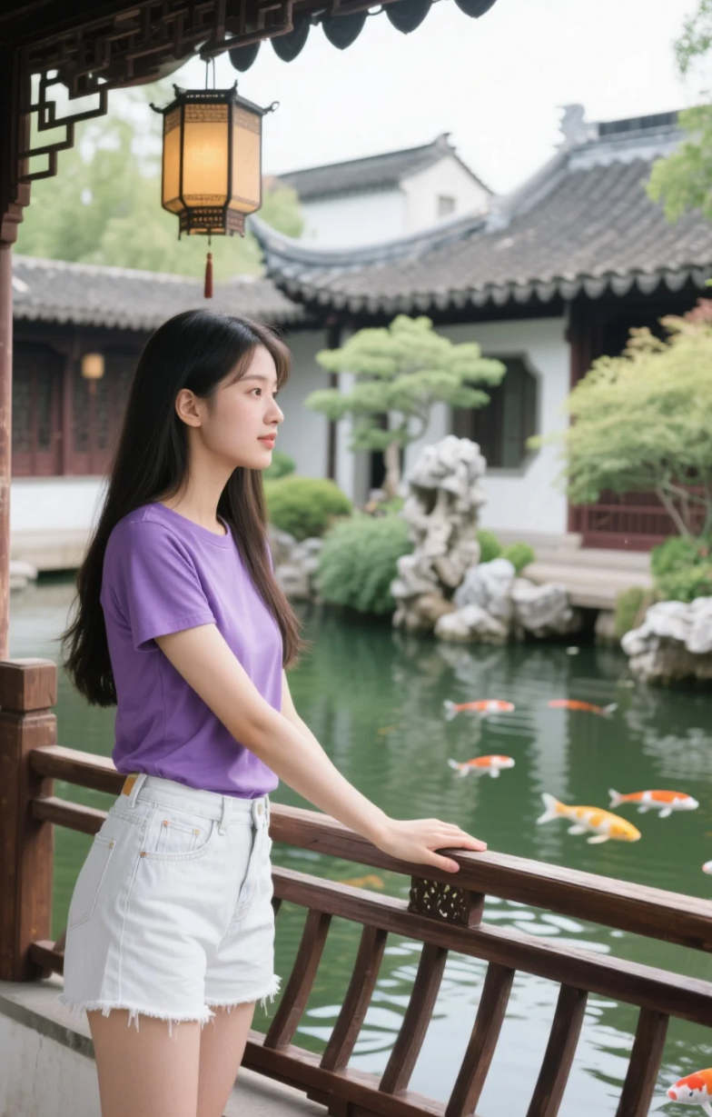 凉亭深处，她不言不语，却写尽了“岁月静好”
