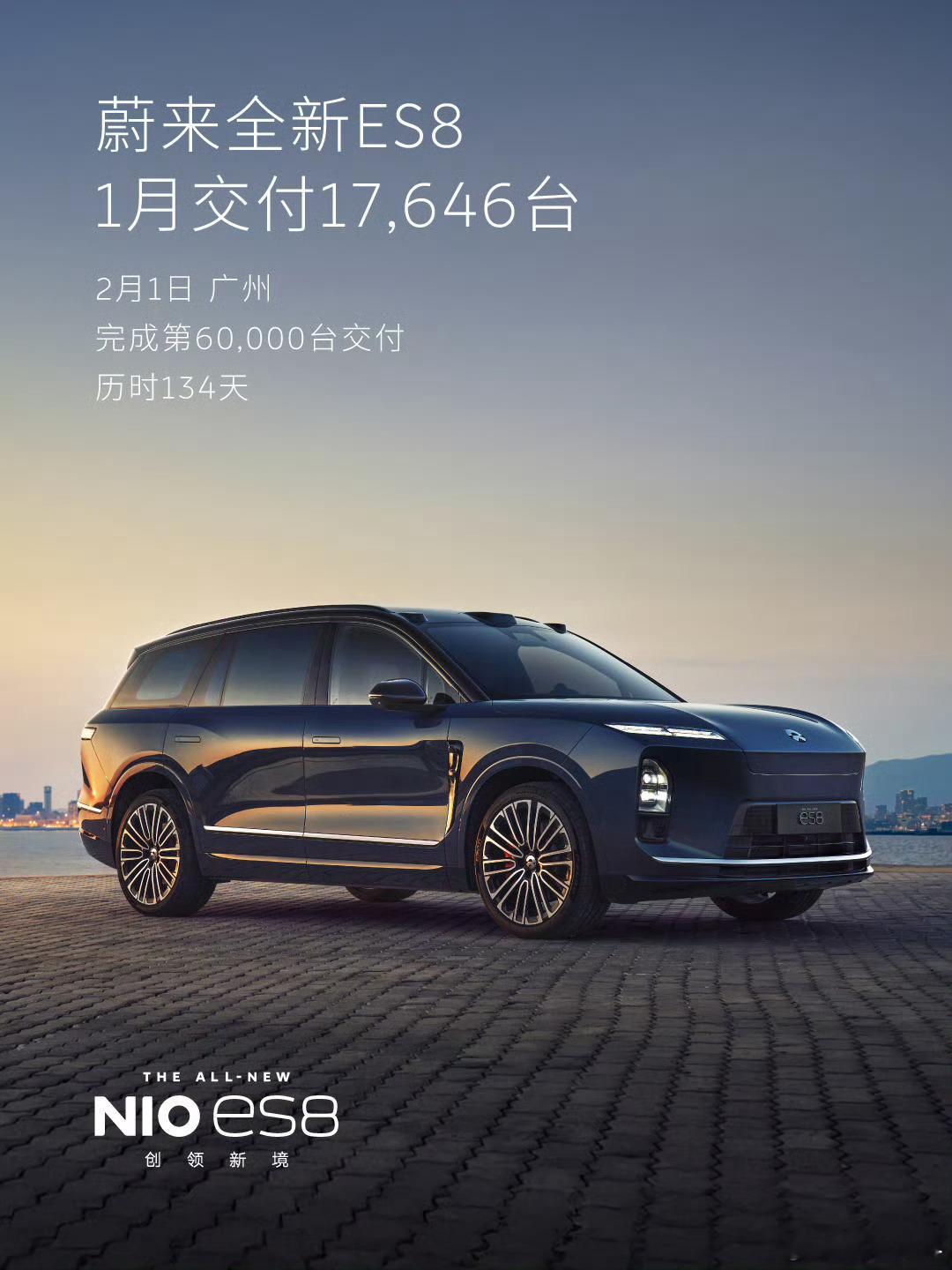 「大蔚来」1月新车交付27182台。ES8就交付了17646台，占全月交付量的6