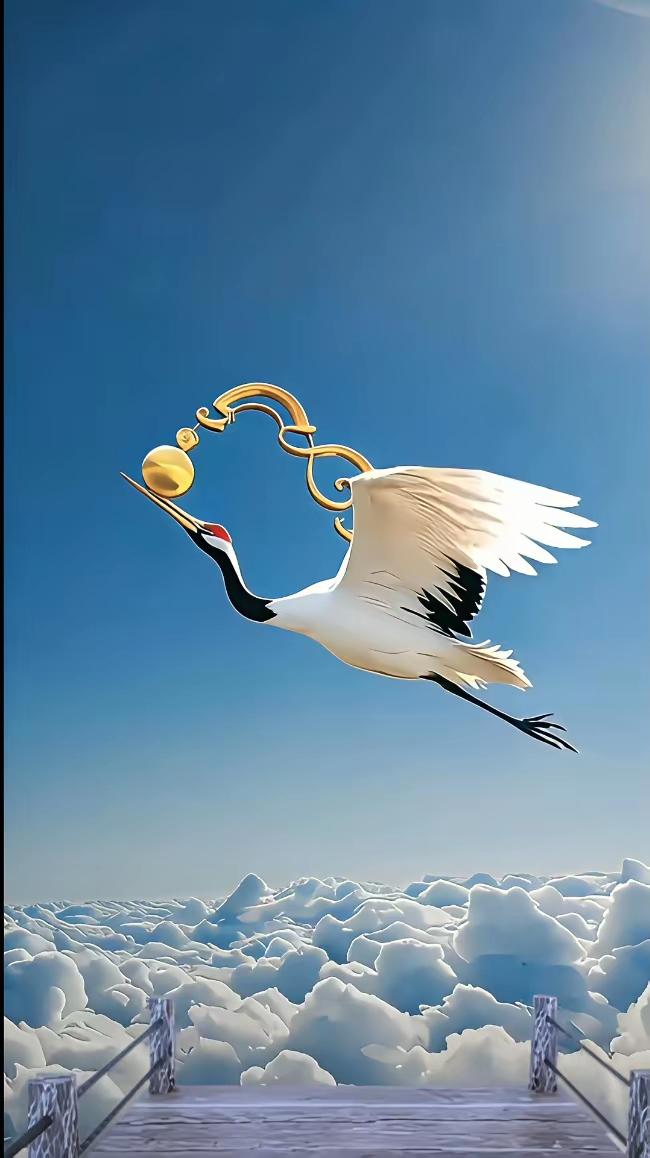 仙鹤衔金，祥云缭绕，福气满满