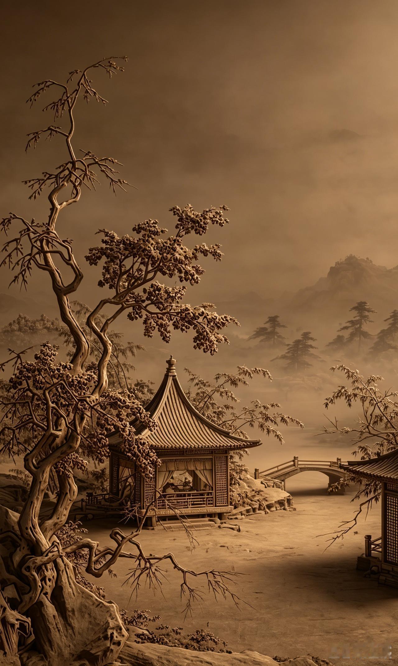 画里的雪，下了几百年，亭子里的几人还没聊完……（宋佚名《雪阁临江图》AI复原）