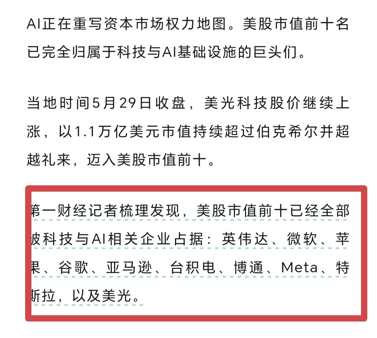 美股市值前10公司，全是和科技有关的上市公司，再看看A股市值前10公司，不是银行