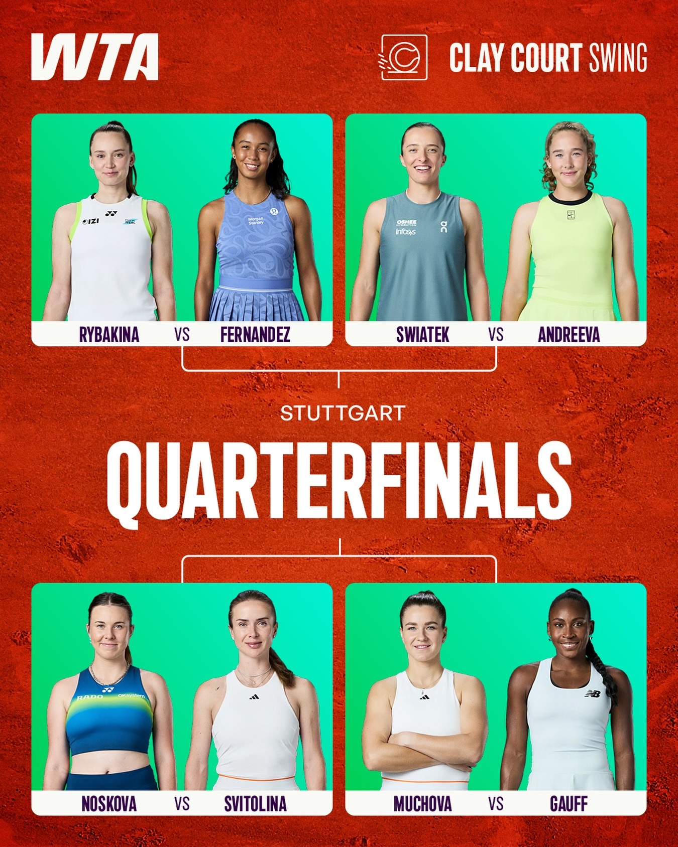 #斯图加特站女单8强出炉#WTA500斯图加特站次轮战罢，女单8强对阵出炉【1