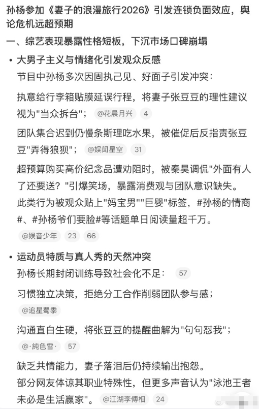 李涛孙杨这趟综艺是不是亏麻了，各种瓜被扒出来，感觉得到的也全是负面评价 ​