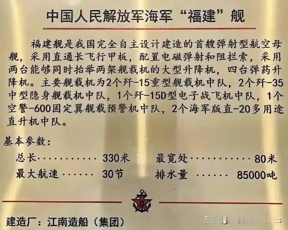 解放军闷声干大事！福建舰标牌以及明信片相继亮相！图一：福建舰的详细参数曝光