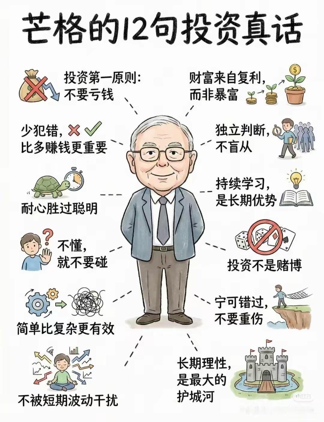 标题：芒格的12句投资真话：[吐舌头眯眼睛笑]读懂一半，你就超过90%的散户！1.投资