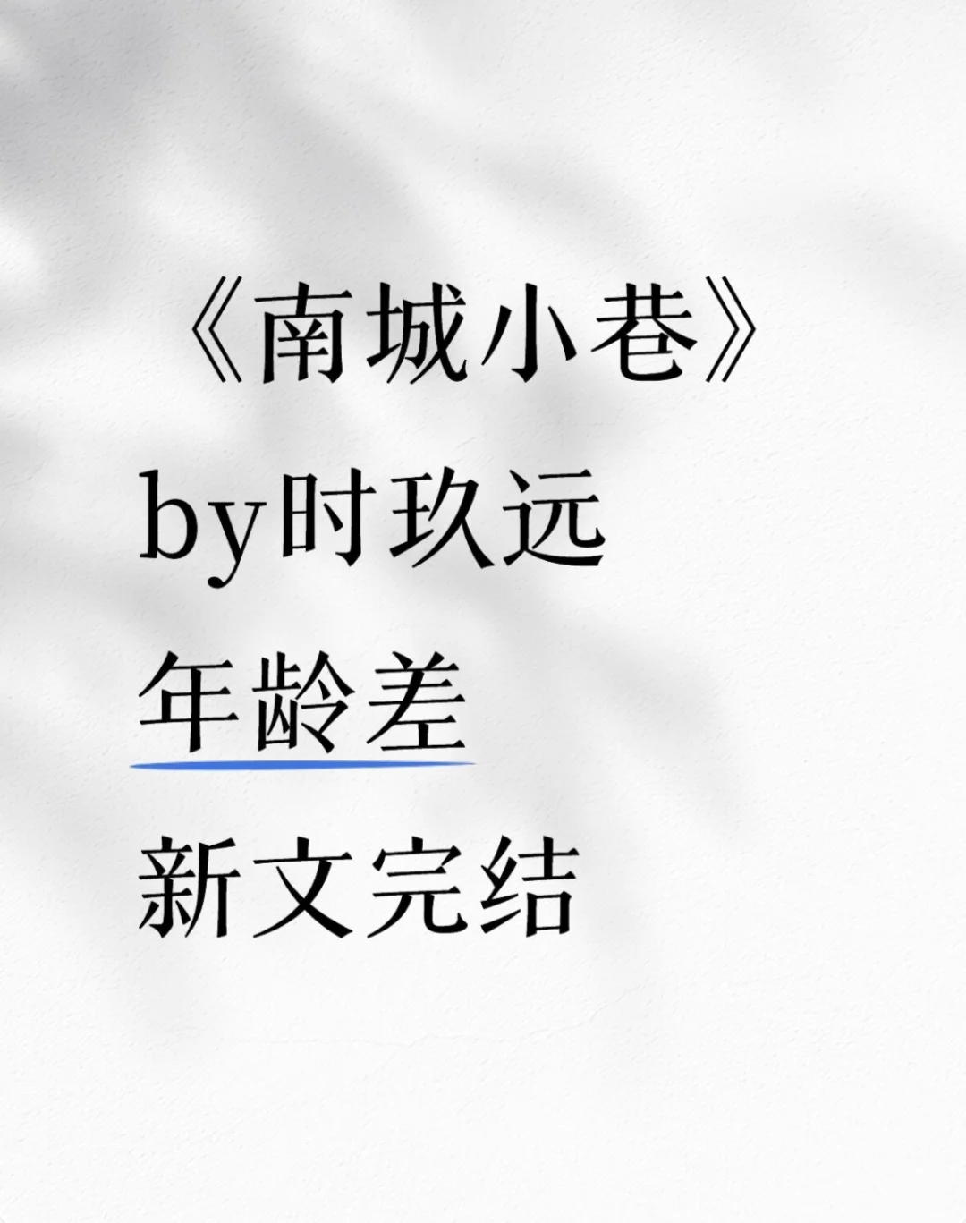 《南城小巷》时玖远 年龄差 新文完结
