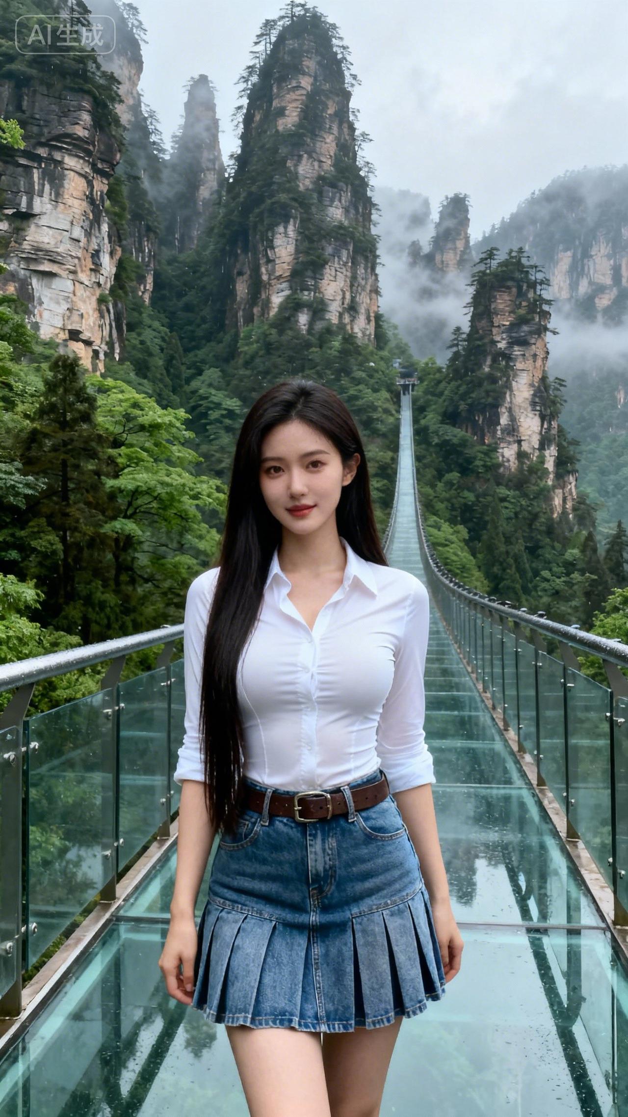 在张家界的云雾山峦间，玻璃栈道如天际小径，我与这山水共赴一场诗意的相逢，把尘世喧