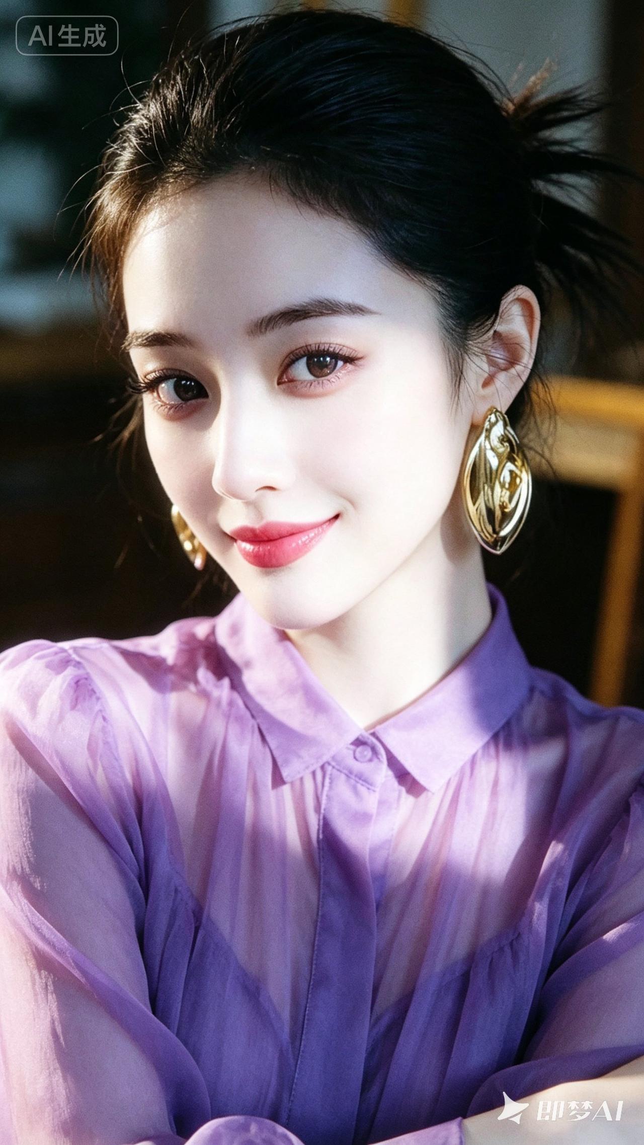 温柔紫调，甜美笑容，优雅气质，完美女神