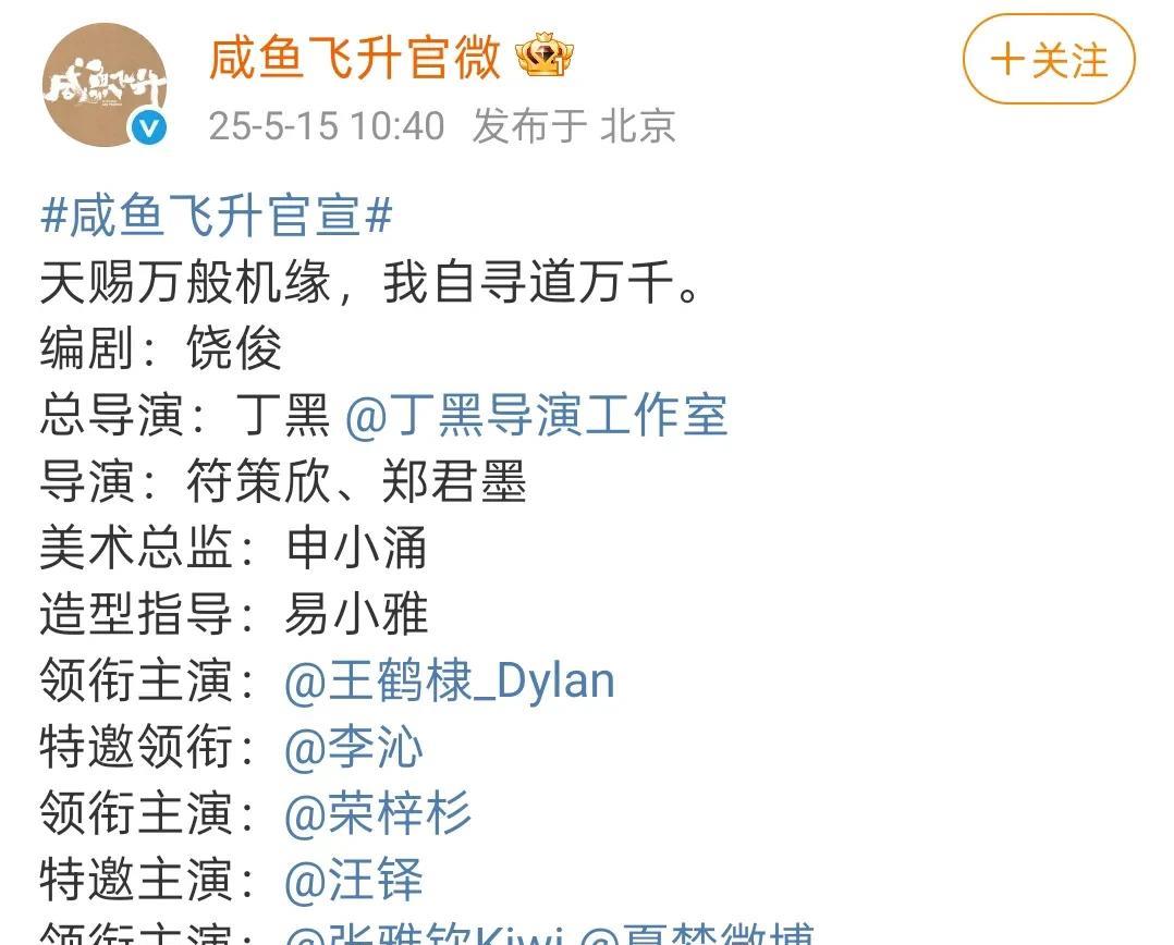 《咸鱼飞升》官宣演员阵容，王鹤棣作为男主备受关注，该剧属于古装喜剧类型，但王鹤棣