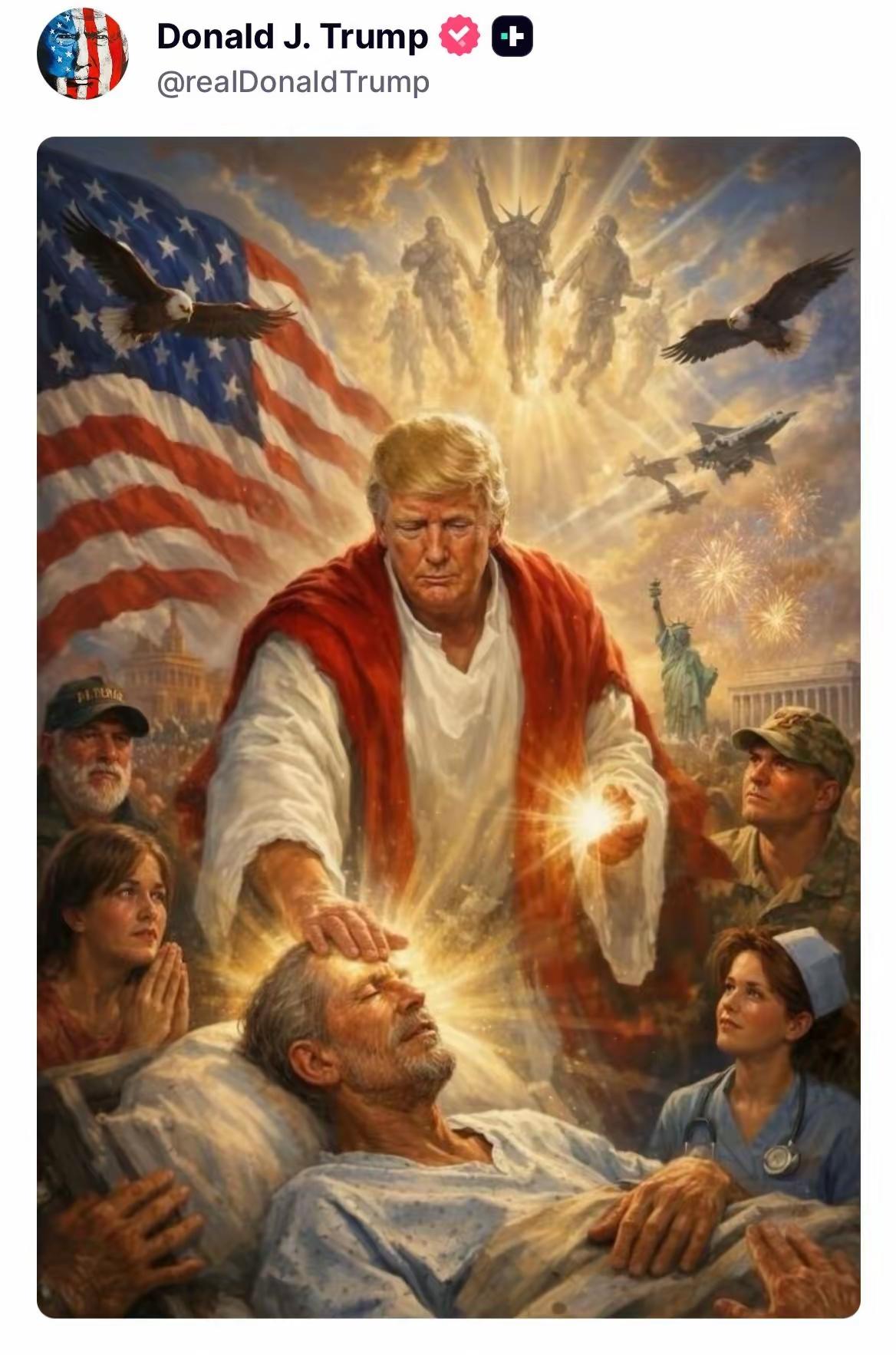 离谱！特朗普把自己P成“耶稣”，全网笑疯：这是给自己封神了？特朗普又整出逆