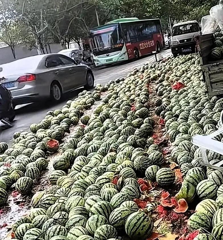 太解气了，网友说这次必须支持城管，河南商丘西瓜摊贩长期占道经营，西瓜铺满地占了