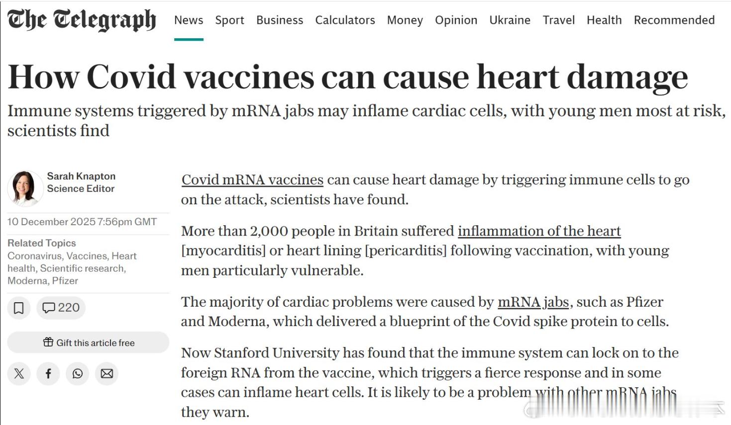 【黄金时代】科学家发现，新冠病毒mRNA注射会触发免疫细胞攻击心脏，从而造成心脏