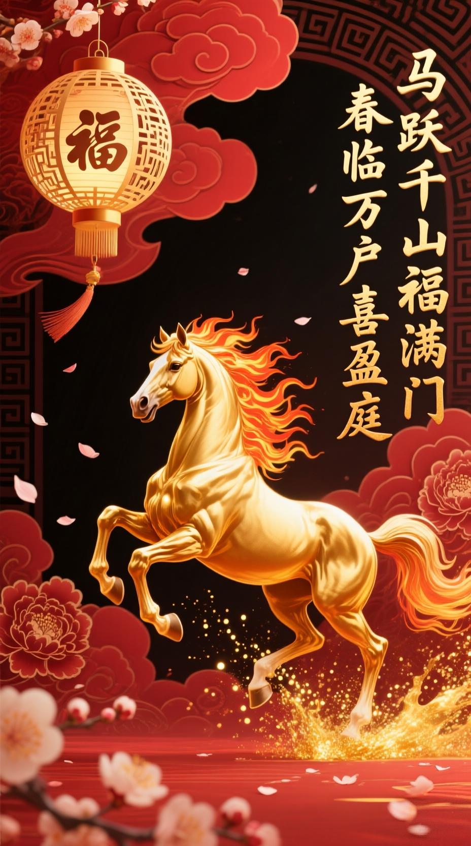 马到功成踏春而行丙午新岁，金马踏春。当除夕的钟声融入晨光，大红灯笼映红了