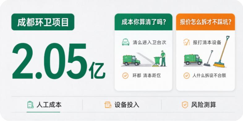 成都2.05亿环卫项目，成本你算清了吗？报价怎么拆才不踩坑？成都市新都区20