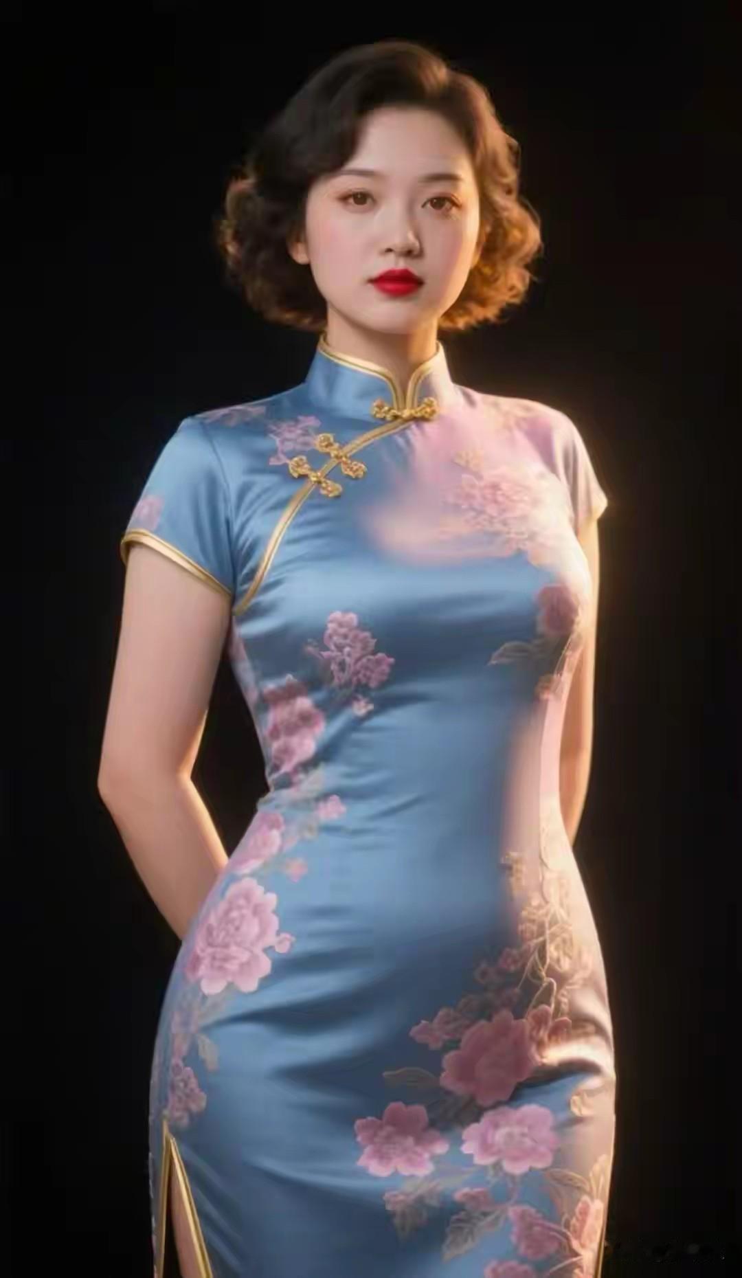 东方神韵，蓝色经典荧灯光下，蓝色旗袍千娇百媚，婀娜多姿花容月貌，梨花带雨