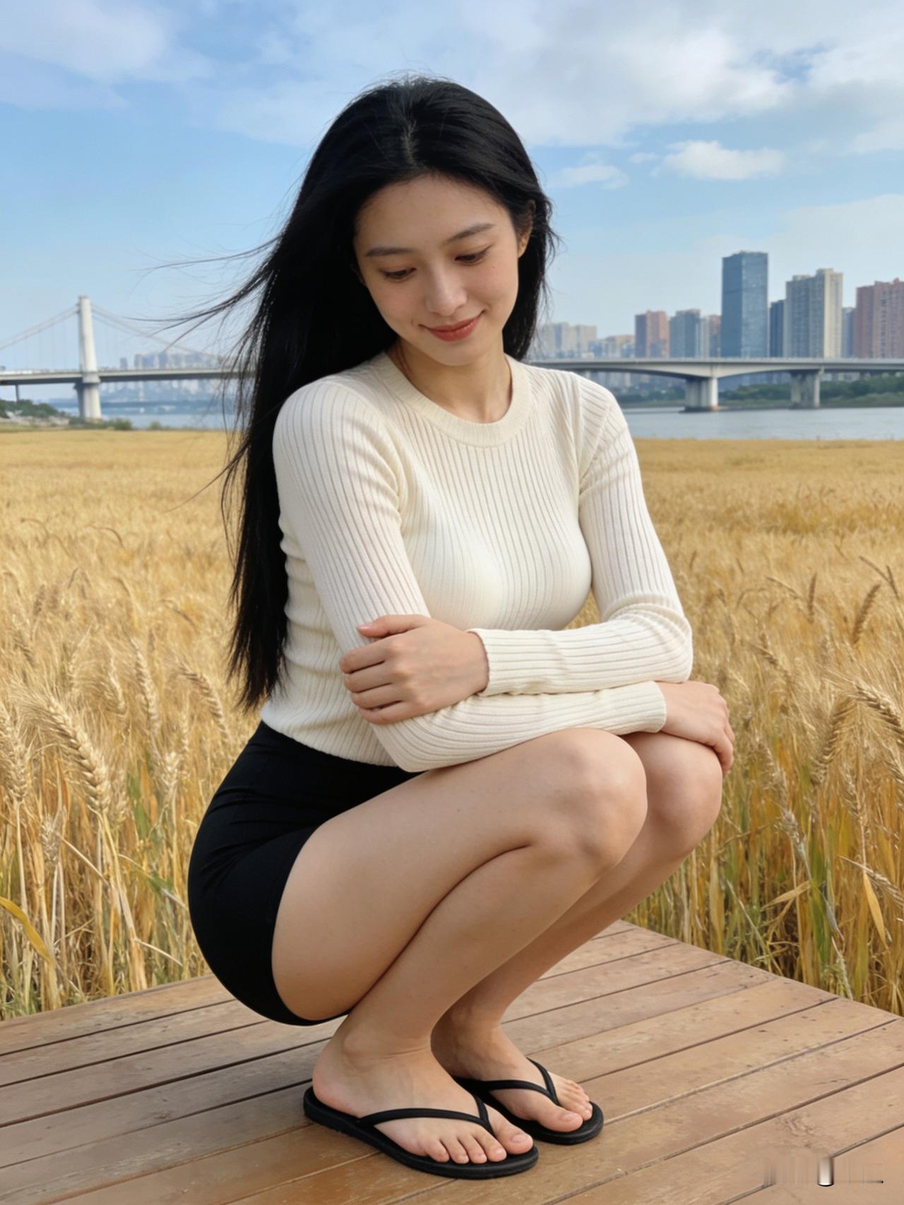 这里的风景真美，忍不住拍个照📸风把长发吹得肆意又温柔，脚下是木质平台，