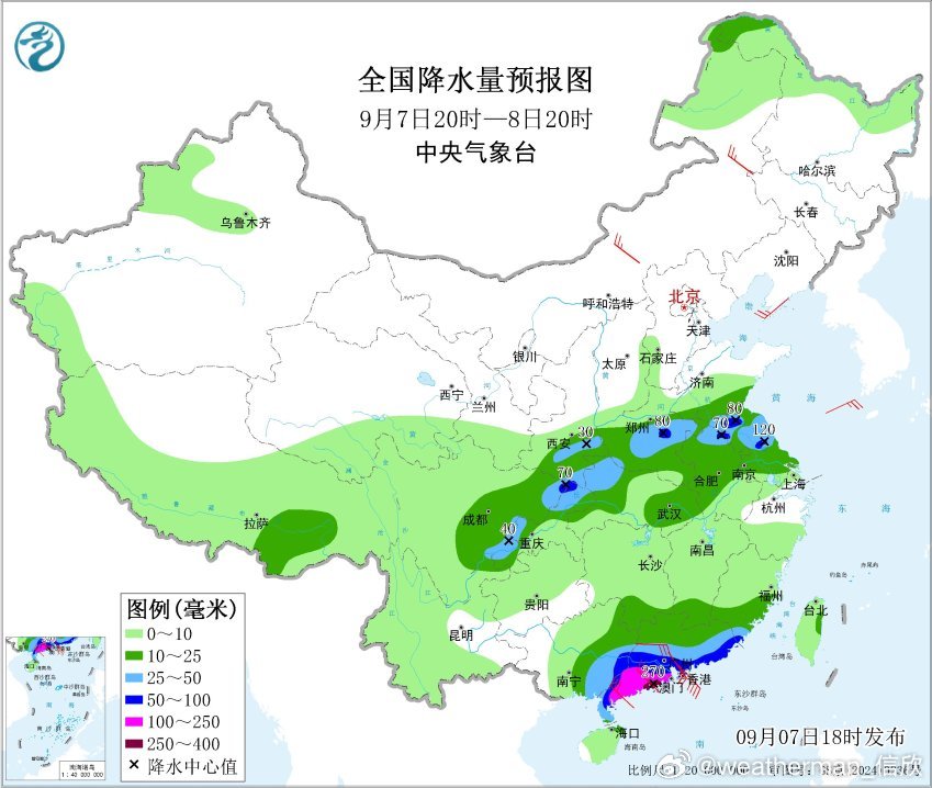 【强降雨】未来5天，强降雨基本处于副高南北两侧。副高南侧的台风雨，自东向西推进，