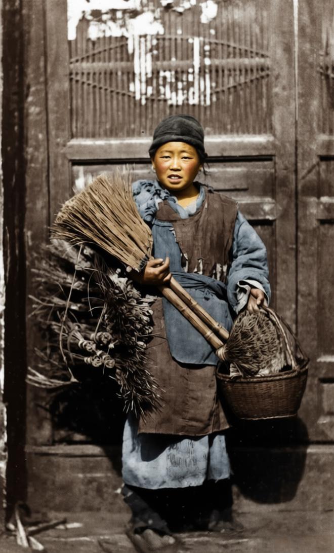 19世纪70年代，英国摄影师**威廉·桑德斯在上海拍摄一位走街串巷的小贩的真实形