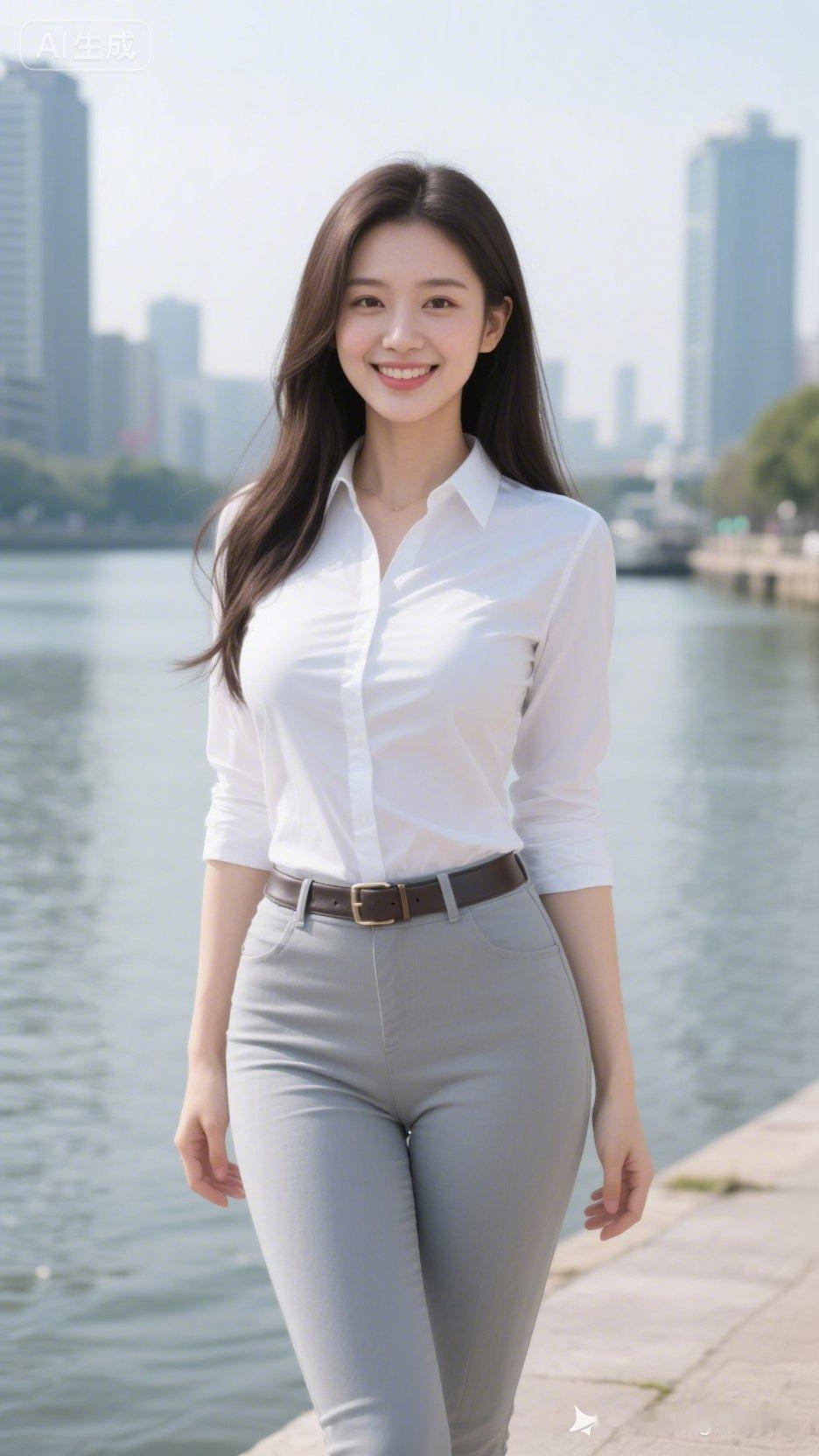 都市白领穿搭指南，简约白衬衫+灰色高腰裤，尽显优雅气质！