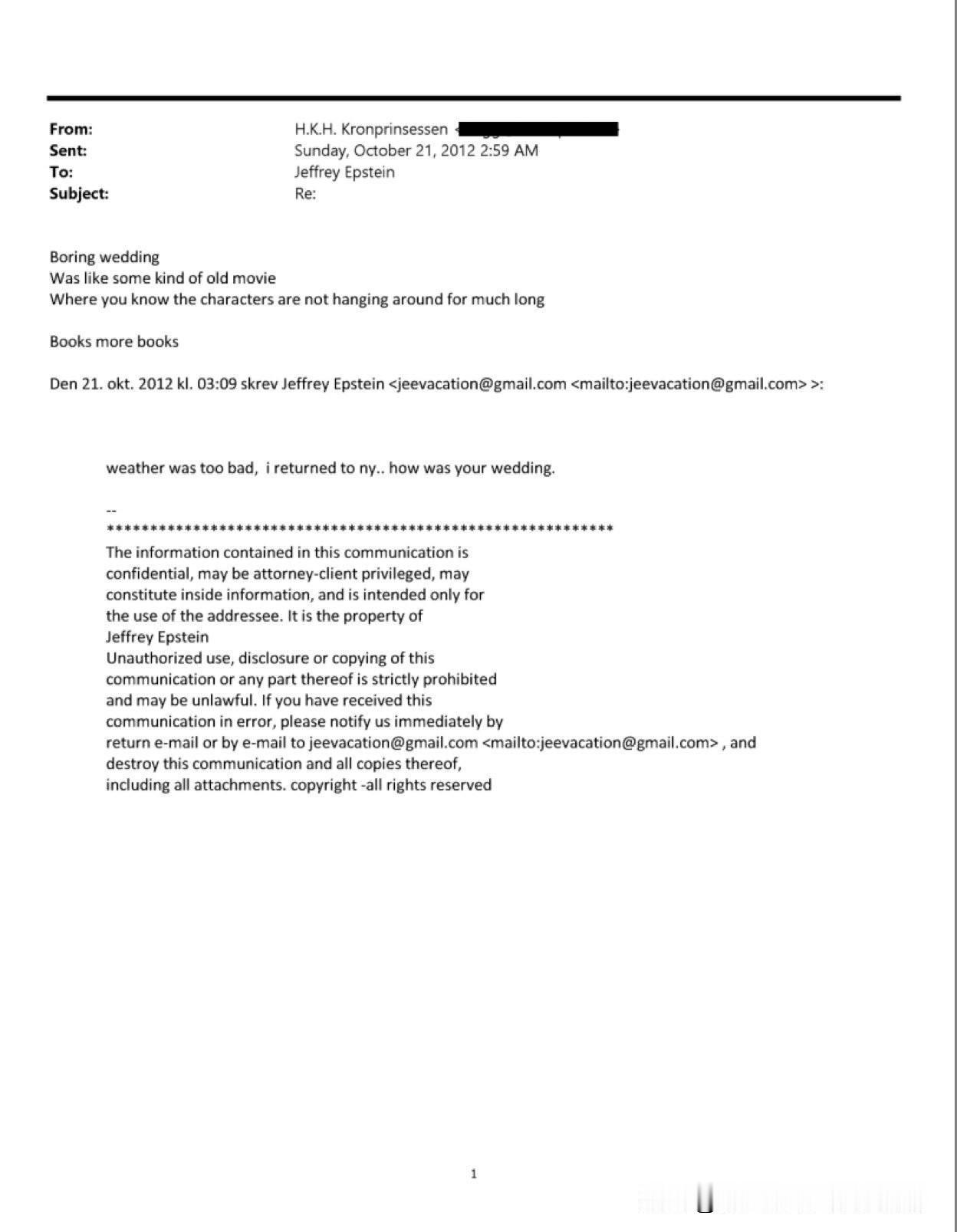 关于爱泼斯坦。这简直就是王室的终极王炸啊！挪威王储妃梅特在2012年通过电子邮件