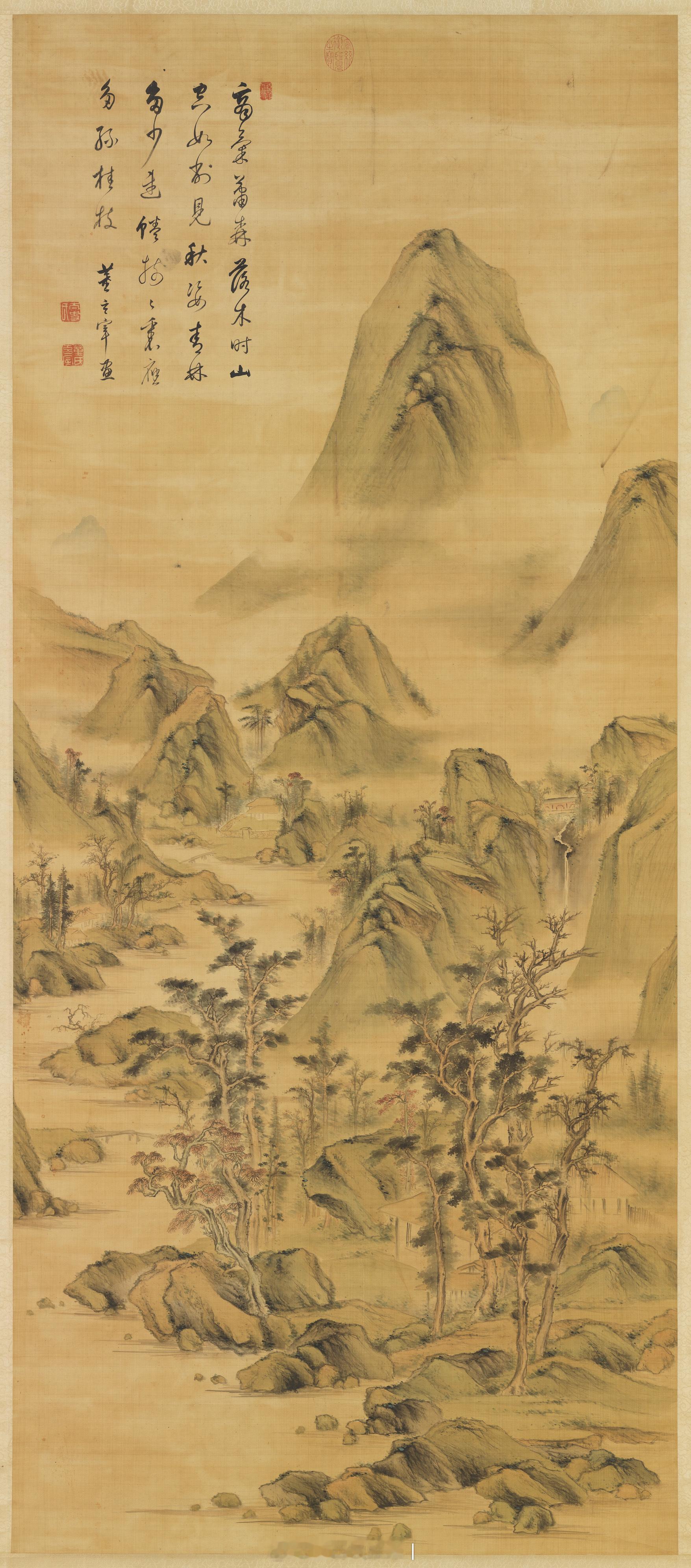 明董其昌秋景山水　轴作者款识董其昌本幅商气萧森落木时。山空如削见秋